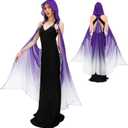 DAZCOS Women's Chiffon Fairy Hooded Cape Elf Sheer Cloak Tulle Bridal Off Shoudler Capelet (Purple)