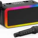 Portable Karaokee Machine 2 Microphones, Outdoor Bluetooth Speaker Karaoke Machine, Karaoke Microphone Machines Kids Adults Wireless PA TF Card/USB Sound Effect Light Outdoor/Indoor Home Party, Black