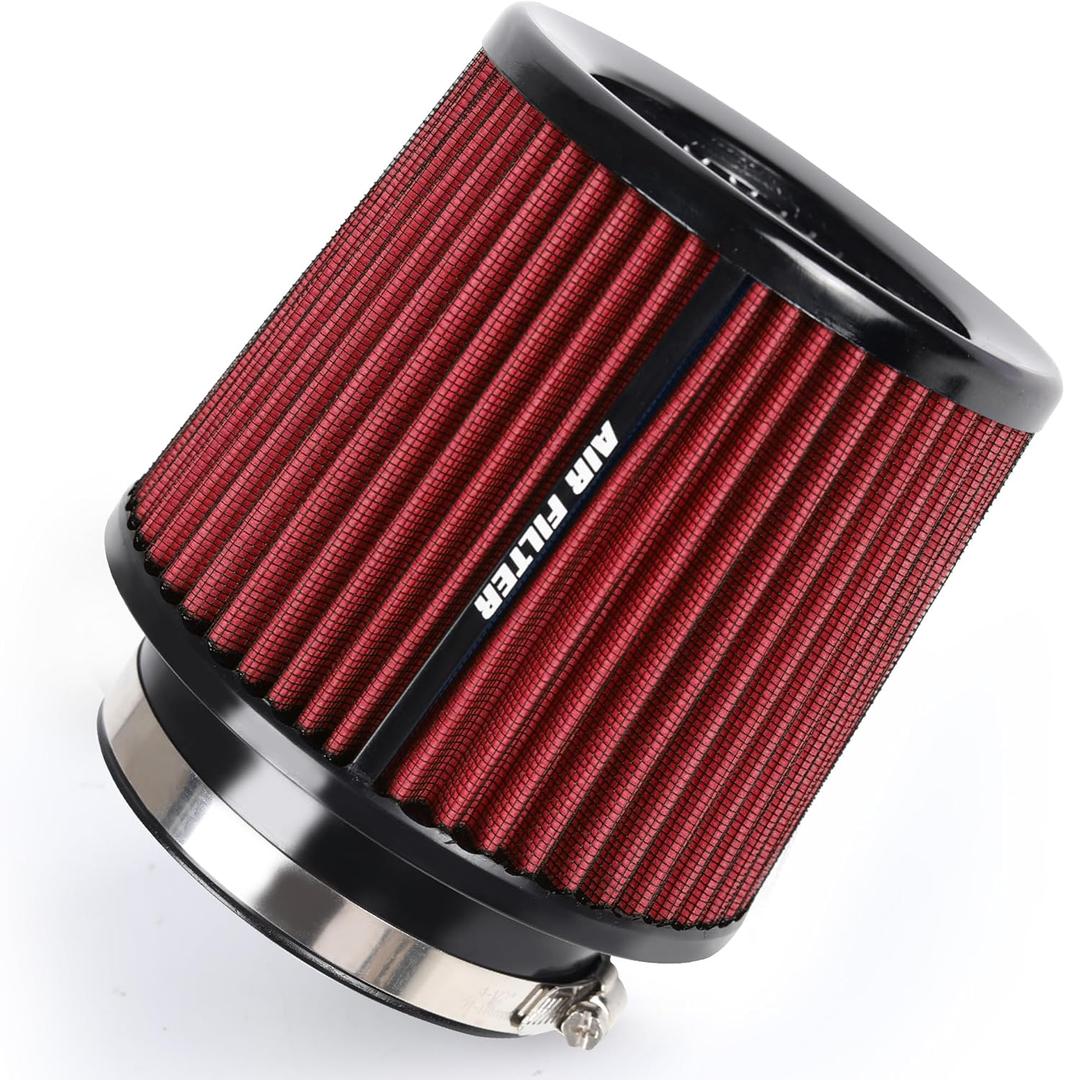 3 3.5 4 Inches Cold Air Intake Filter 76mm 89mm 101mm High Performance Washable Clamp-On Replacement Cone Air Filter 3 in 1 Size Red