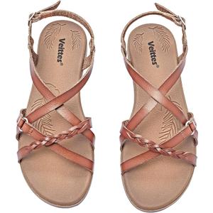 Veittes Women's Flat Slide Sandals-Adjustable Double Elastic Bands,Crossover Straps,Fashion Casual Summer Flat Sandals. (11, Vt2207023light Brown)