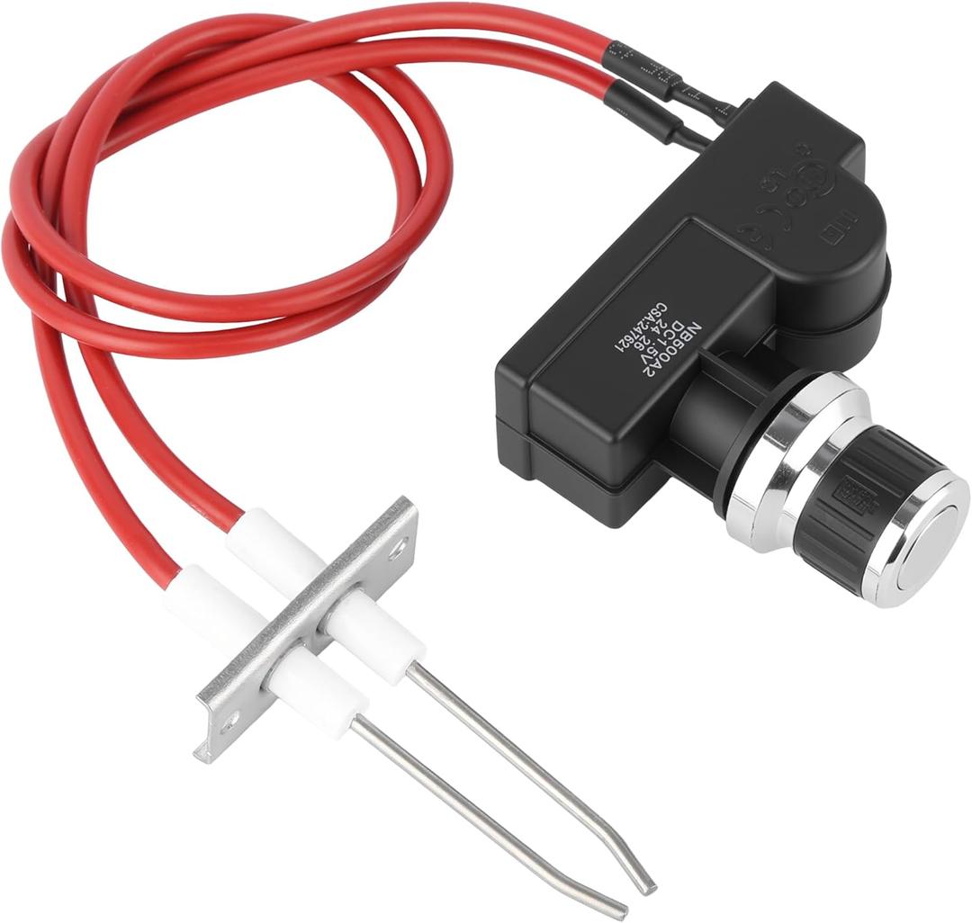 Universal Double Ignition Kit Electronic Igniter, Upgraded Touch Button Propane Gas Grill Igniter with Dual Electrode, 450mm High Spark Plug Wire, Fits for Fireplace, Oven, Heater Kitchen Stove