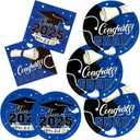 2025 Graduation Party Supplies Kit: Blue-Themed Congrats Grad Decorations with Disposable Dinner & Dessert Plates, Napkins for 50 Guests - Graduation Party Decorations
