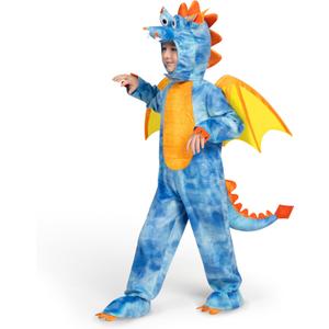 Spooktacular Creations Baby Blue Dragon Costume with Wings, Hood for Toddler, Kids Halloween Dress Up, Dinosaur Theme Party (3T (3-4 yrs))