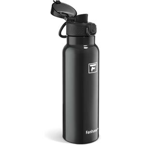 Fanhaw Daylite Series 24 oz Stainless Steel Insulated Water Bottle with Silicone Spout Lid, Double-Wall Vacuum Leakproof Metal Bottle, Back to School Gift for Kids, Women & Men (Glossy Black)