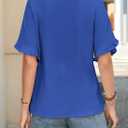 Womens Summer Tops V Neck Ruffle Half Sleeve Blouses Cute Lace Peplum Shirts Casual Boho Babydoll Clothing 2025 (Blue, XXL)