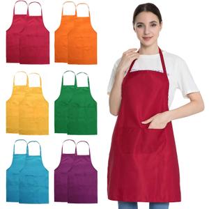Total 12 Pack Plain Color Bib Apron with 2 Pockets Painting Event Party BBQ Cooking Kitchen Aprons Bulk for Women Men Chef