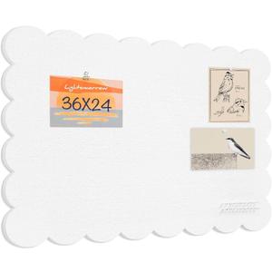 Lightomorrow Scalloped Bulletin Board, 36 x 24 Inches Felt Pin Board - Decorative Cork Alternative for Wall, 3' x 2' Foldable Picture Self-Adhesive Vision Prayer Board with 20 Pushpins - White