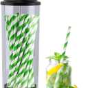 Straw Holder, Straw Dispenser with Lid for Standard Size Drinking Straws, Plastic Straws Storage Organizer for Counter Cabinet, Holds Straws up to 8.5 Inches (COLOR:Black+Grey)