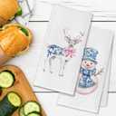 Chinoiserie Christmas Kitchen Towels, Blue and White Christmas Hand Towels for Bathroom, Coquette Pink Bow Christmas Dish Tea Towels for Kitchen, Grand Millenial Decor, 16x24 Inch Set of 4
