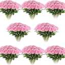 100pcs Artificial Roses in Bulk Fake Silk Roses with Stem Realistic Pink Roses for Home Wedding Centerpieces Party Decorations (100, Pink)