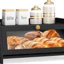Bread Box for Kitchen Countertop, Large Bread Container Storage, Wooden Farmhouse Bread Box with Window Bread Holder (Black)