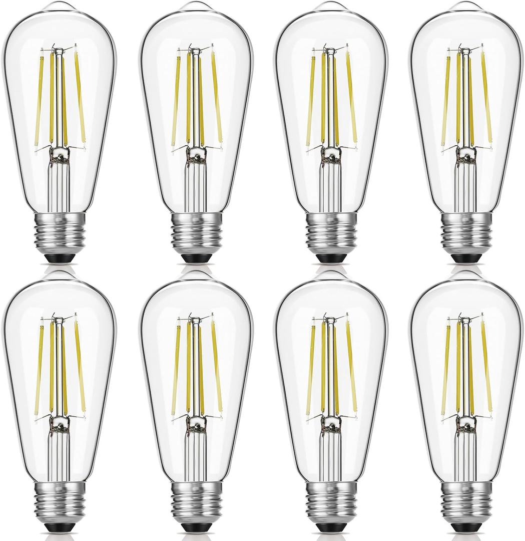 Gozelux LED Edison Bulbs 6W, Equivalent 60W, High Brightness Daylight White 5000K, 750 Lumens, ST58 Vintage LED Filament Bulbs with 90+ CRI, E26 Base, Dimmable, Clear Glass, Pack of 8