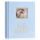 Lanpn Hello Baby Memory Book, Newborn First 5 Year Keepsake with DIY Window, Linen Baby Book Memories Journal Scrapbook Photo Book, Baby Milestone Album for Boy Girl New Parents (Blue, 154 Pages)