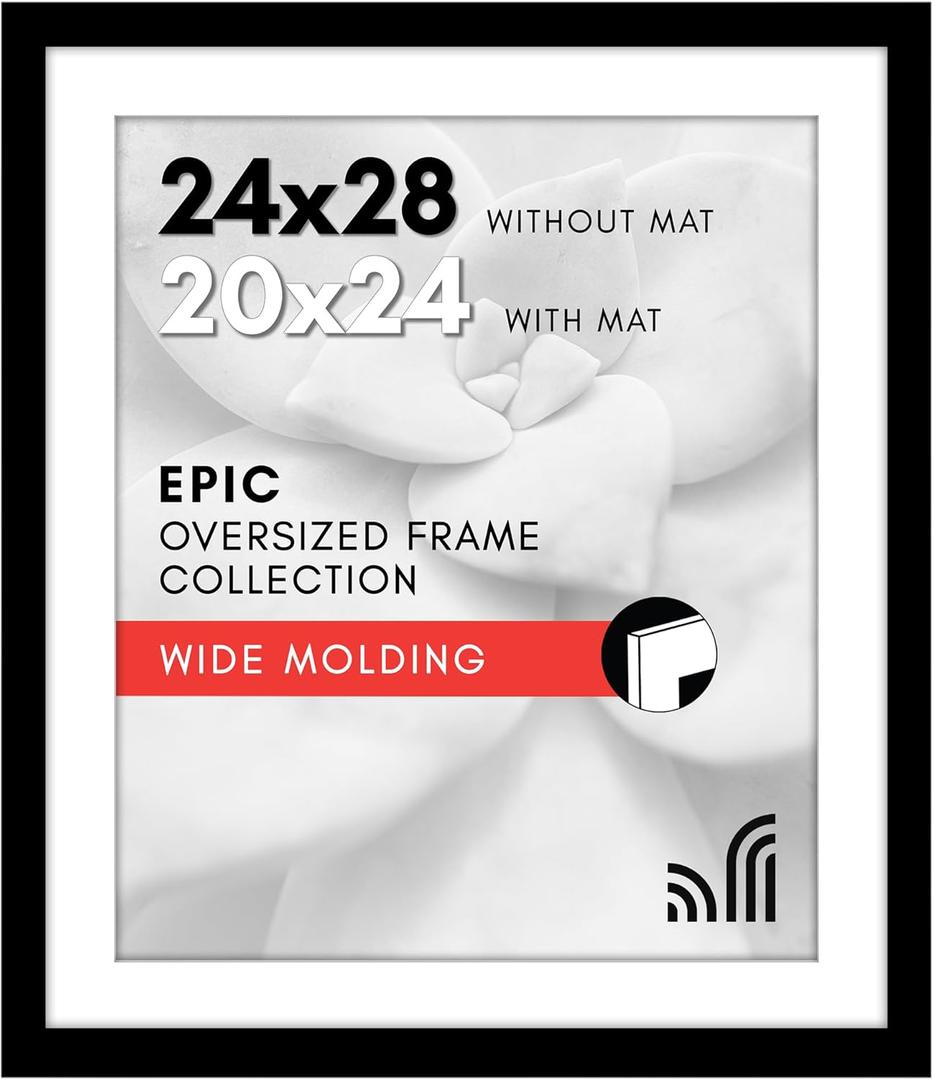 Americanflat 24x28 Picture Frame with Polished Plexiglass - Use as 20x24 Frame with Mat or Display 24x28 Photo Without Mat - Epic Collection - Wide Picture Frames for Wall Display - Black