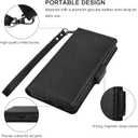 Bocasal Wallet Case for Galaxy S22 5G, Genuine Leather Support Wireless Charging RFID Blocking Flip Case Card Slots Holder, Kickstand Book Folding Folio Cover with Wrist Strap 6.1 Inch (Black)