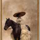 Western Cowgirl Riding Horse Wall Art Vintage Black Girl Rodeo Wall Decor Painting, African American Woman Southwest Poster Canvas Prints for Living Room Bedroom 12x16 inch Wood Framed