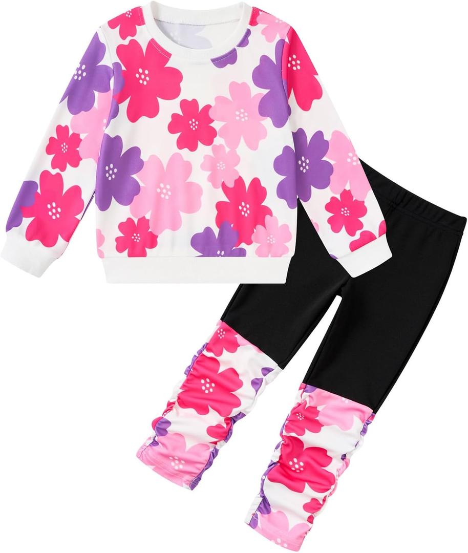 Toddler Baby Girls Sweatsuit Unique Elastic Pant Design Sweat Matching Sets Fall 2 Piece Sweatshirts Outfit 1-4T