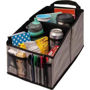 Lusso Gear Car Seat Organizer with Cup Holders for Front, Back, Passenger Seats, Truck and Van, 9 Auto Storage Compartments for Travel Organization of Trunk, Seats, Mobile Office (Gray)