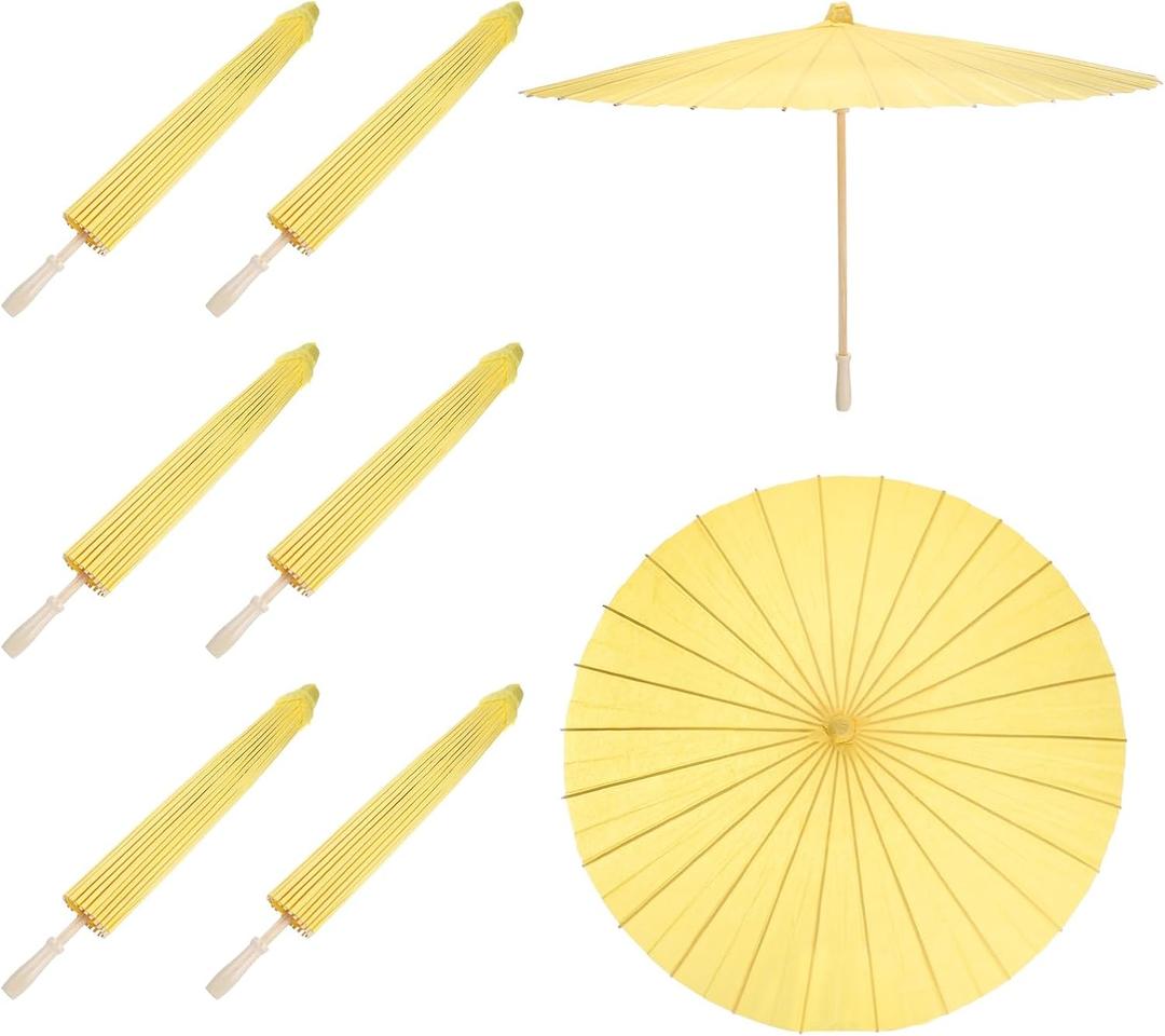 MECCANIXITY 6 Pcs Paper Umbrellas ,33" Paper Parasol DIY Oiled Painting Umbrellas for Photography Props Craft Party Wedding Decoration,Yellow