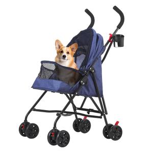 Pet Stroller Oxford Cloth Foldable Dog Strollers for Small Dogs and Cats Suitable for All Road Surfaces Wide-View Panoramic Window 4 Wheels with Brakes Portable Design, Easy to Store (Blue)