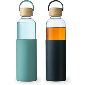 34oz Glass Water Bottles with Silicone Sleeve, BPA Free Water Bottle Glass with Leak-Proof Lid, Reusable Water Bottle for Hot & Cold, Ideal for Hiking Travel Gym office (GreenBlack)