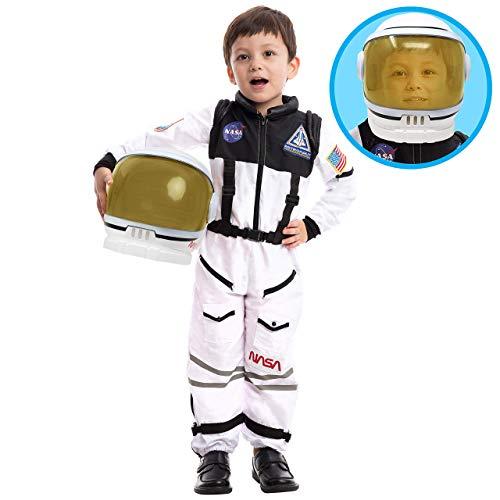 Spooktacular Creations White Astronaut Costume with Helmet, Space Suit for Toddler with Movable Visor, Kids Astronaut Halloween Costume for Cosplay, Party Favor Supplies (3T, 3-4 yrs)