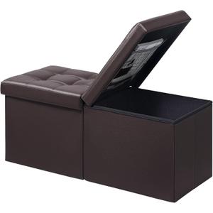 AmasSmile Footrest Ottoman Bench with Storage,34Inch Brown Leather Footstool, Coffee Table, Padded Seat, Storage Chest,Blanket Store with Flipping Lid for Livingroom and Bedroom, 34"D x 13"W x 13"H