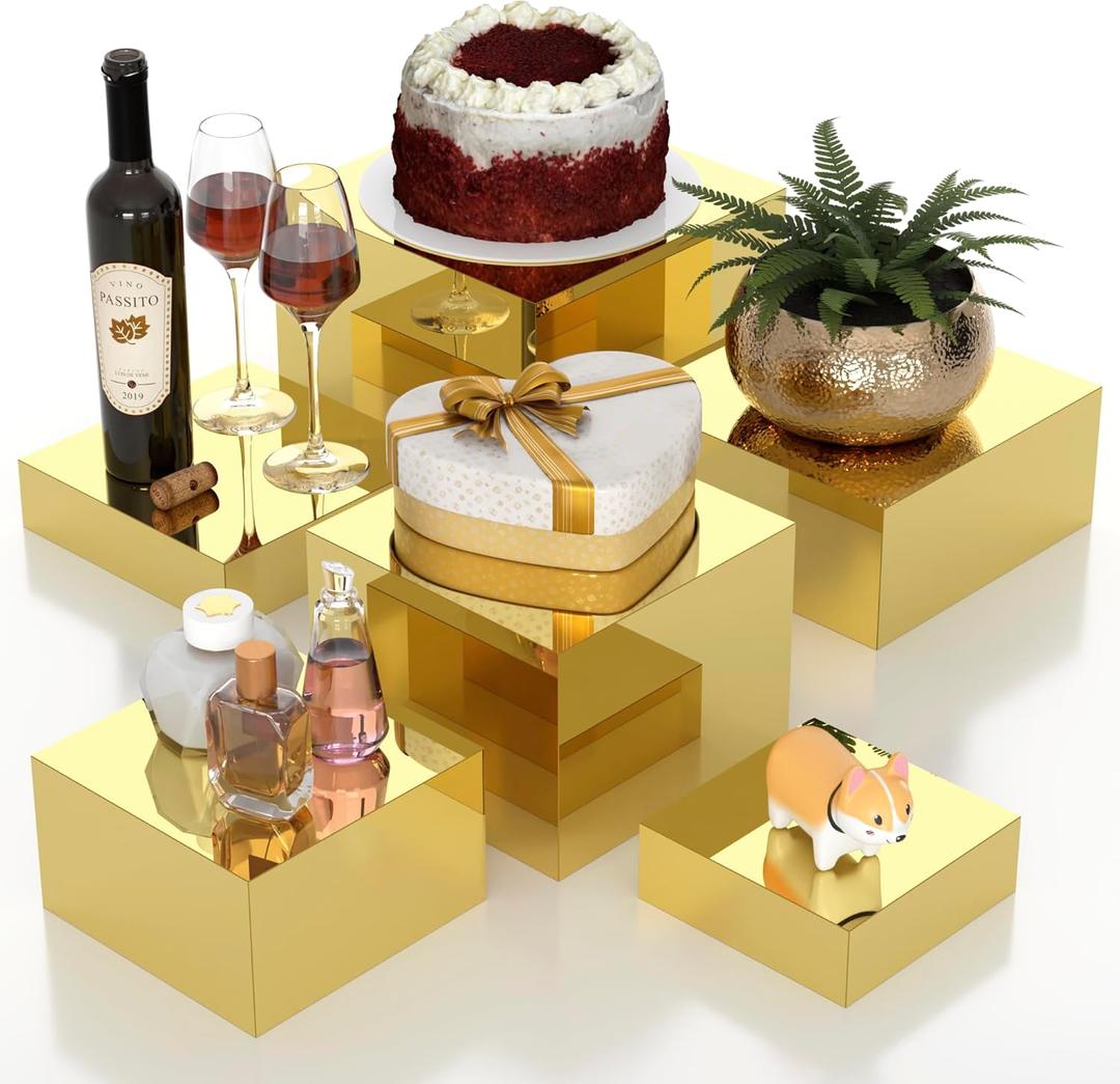 Acrylic Tiered Display Stands, 6 Tiered Perfume Organizer Stand, Gold Acrylic Risers for Display, Gold Risers for Buffet, Tabletop Organizer for Desserts Cologne Collectibles Handbag Jewelries Cupcake