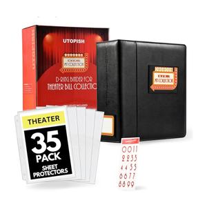 UTOPISH ShowBill Binder with Sleeves – Large 4” Theater Program Holder with 35 Sheet Protectors and Numbering Stickers Included  Broadway Gift with FullColor Logo and Numbering Panel