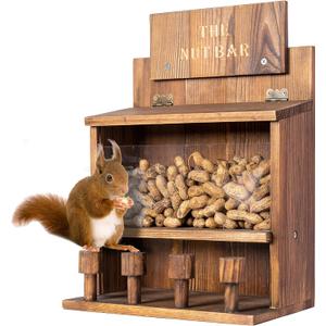 Squirrel Feeder Table The Nut Bar, Wooden Squirrel Picnic Table Feeder, Durable Squirrel Feeder Corn Cob, with Solid Structure, Stable Squirrels Stool Bar, 15 x 10 x 6 Inches (Brown) (Brown)