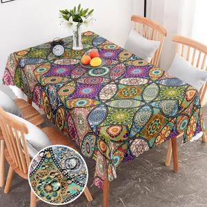 Rectangle Table Cloth, Boho Rectangle Tablecloth, Stain Resistance Water Repellent and Wrinkle-Free, Table Cover Decor for Home Kitchen Dining Party Patio Indoor and Outdoor Use, 60'' x 102''