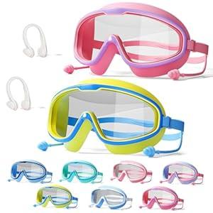 NEWFLAG 2Pcs Favorable Kids Goggles, HD Children's Large Frame Waterproof and Anti-fog Swimming Goggles, Favorable Goggles with Nose for 3-16(Purple Pink+Blue Yellow) NEWFLAG 2Pcs Favorable Kids Goggles, HD Children's Large Frame Waterproof and Anti-fog Swimming Goggles, Favorable Goggles with Nose for 3-16(Purple Pink+Blue Yellow)