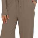 Darong Womens 2 Piece Outfit Long Sleeve Pullover Tops Wide Leg Pants Set Tracksuits 9065A Light Khaki M