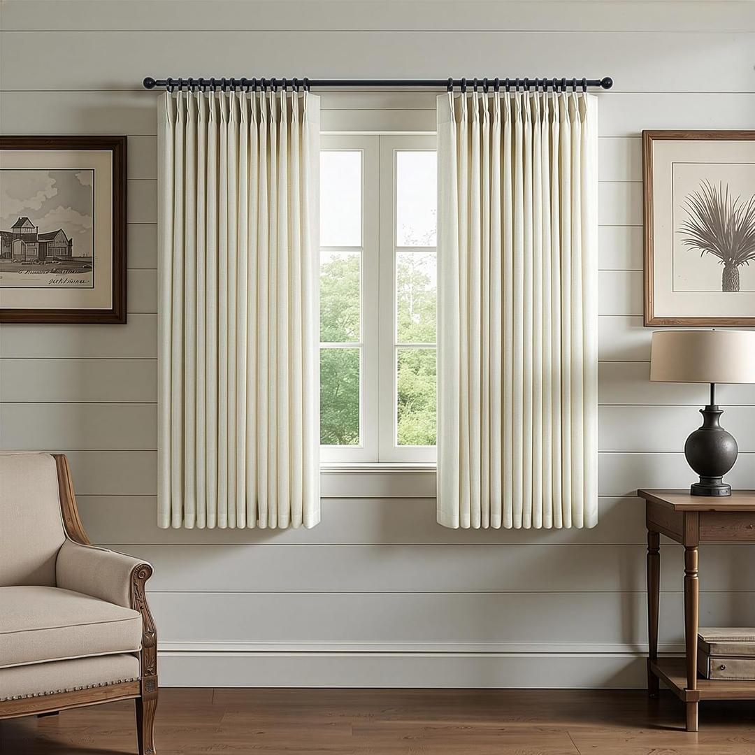 Beige Linen Pinch Pleated Curtains 58 Inch Length 2 Panels for Living Room Bedroom Country Rustic Neutral Boho Primitive Semi Sheer Pleat Drapes Light Filtering Short Curtains 40 x 58 Long Back Tab