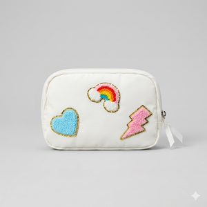 Preppy Patch Nylon Bum Bag, Lightning Waist Bag, Adjustable Smile Face Bum Bag for Women, Water-Repellent, Rainbow Bum Bag for Girls, Children, Green, Small