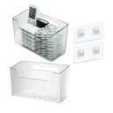 Set Of 2 Storage Organizer Bins Wall Mounted Shower Basket, Shower Caddy Stackable Clear Plastic Makeup Organizer Adhesive Hanging Bin for Bathroom, Kitchen, Cabinet, Pantry, BPA Free, Clear