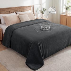 LOOBANI Waterproof Blanket Queen King Size, 80" x 80" Water Proof and Stain Resistant Blankets for Bed, Couch, Reversible Flannel Sherpa Fleece Blanket, Pet-Friendly - Grey