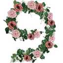 DIYDOFUN Artificial Rose Garlands, 5.9 FT Flower Floral Vine for Wedding Arch Aisle Mantle Table Runner Centerpieces Backdrop Patio Decorations - Dusty Pink