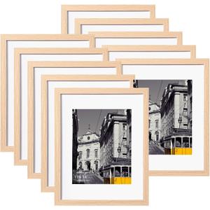 eletecpro 11x14 Picture Frames Set of 10, Picture Frame Collage Wall Decor Display 8x10 Photo With Mat or 11x14 without Mat, Home Decor Gallery Wall Frame for Wall Mounting, Natural