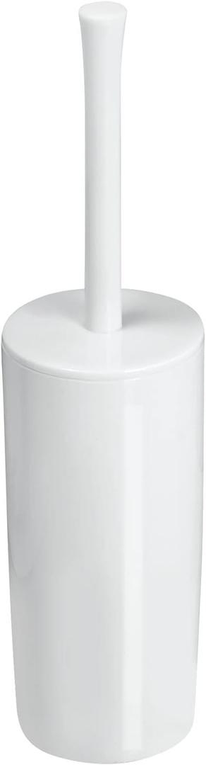 mDesign Slim Plastic Toilet Bowl Brush and Holder Set, Modern Compact Storage Organizer Cleaner Scrubber for Toilet - Heavy Duty Cleaning Plunger for Bathroom, Aura Collection - White