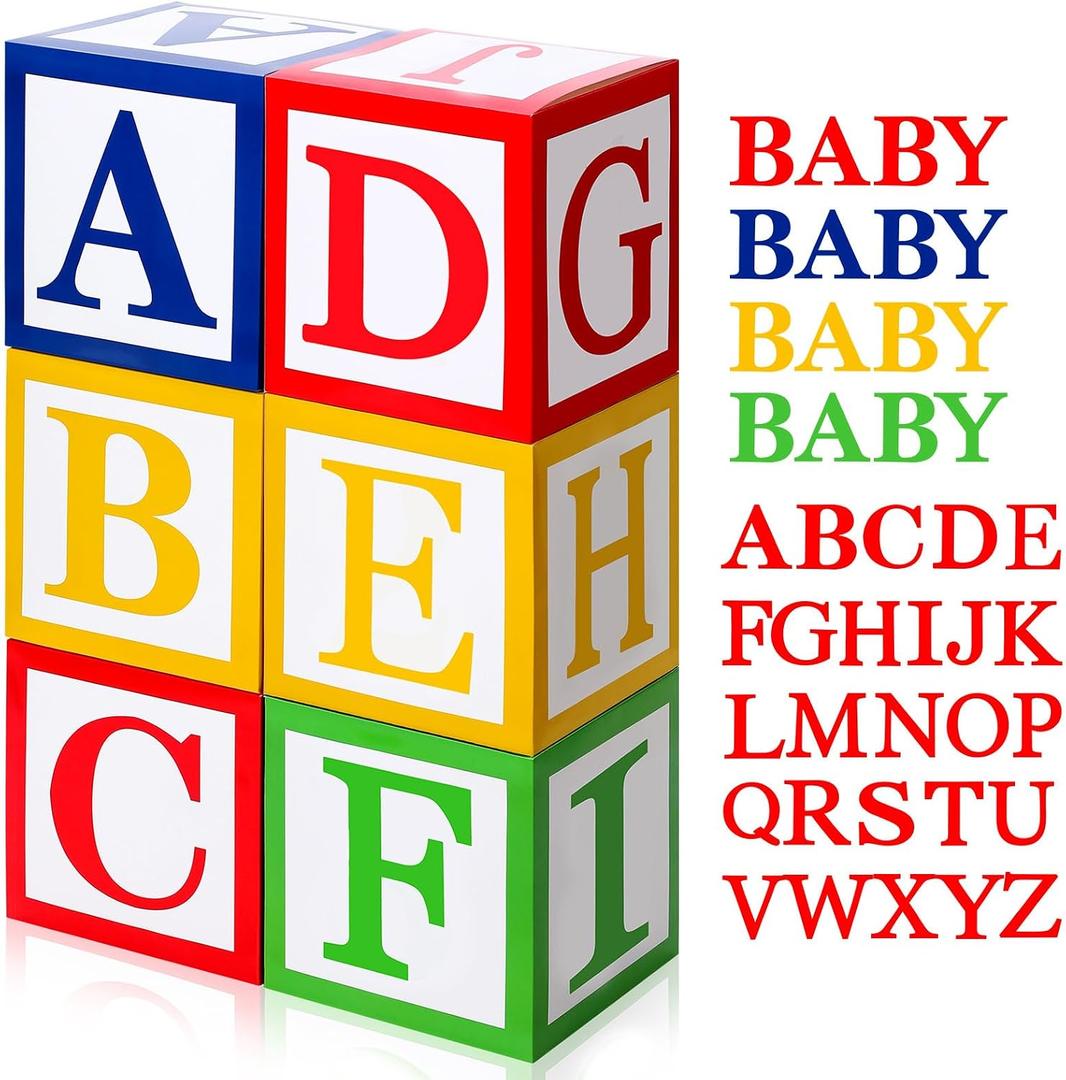 Kolldenn 6 Pcs Back to School Decorations Custom Letter Inspire Party Decoration 30x30 cm Alphabet Boxes with 104 Pcs Letter Cutouts(4 Sets of A-z) Party Favor Birthday Photo Block Props School Decor