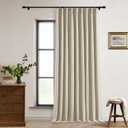 Pinch Pleat Flax Linen Blackout Curtains 120 Inch Length Extra Wide 60 Inch Width for Living Room Sliding Glass Door Pleated Back Tab Thick Burlap Memory Trained Window Drapes Taupe 60x120 1 Panel
