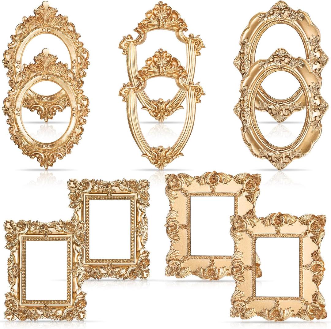 Yalikop 10 Pcs Mini Vintage Picture Frames Small Antique Resin Photo Frame Table Top Jewelry Display Holiday Party Hotel Decor (Gold)