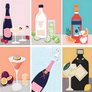 Paint by Numbers Adults Kits,6 Pack 812 inch Cocktail Adults Paint by Number Kits on Canvas No Frame Oil Small Peinture a Numero Easy for Beginners Wall Decor Gift