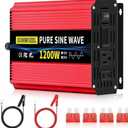 SUNWHEEL 1200W 24V Pure Sine Wave Inverter, 24V DC to 110V/120V AC Power Inverter for RV、Off Grid、Truck、Power Outage with 2 AC outlets and LCD Display