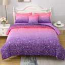 JQinHome Full Size Pink Purple Comforter Set, 6 Piece Bed in A Bag 3D Colorful Bedding Set for Girls Women(1 Comforter,2 Pillowcases,1 Flat Sheet,1 Fitted Sheet,1 Cushion Cover) (Full(6 pc))