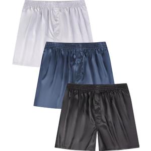 Men's Satin Boxers Pack Silky Boxer Shorts for Men, Silk Feeling Men's Underwear with Button Fly Pajamas Sleep Shorts (XXL)