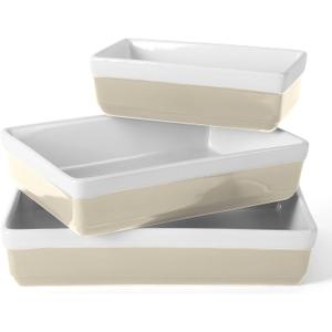 MARTHA STEWART 3-Piece Oven to Table Stoneware Bakeware Set  Baking Dish & Casserole Set  Grey  Durable Oven-Safe Bakeware for Baking and Serving