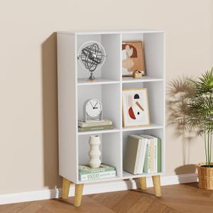 6 Cube Storage Organizer with Legs, 3 Tier Cube Low Bookcase Freestanding Storage Display Organizer for Home Office, Three-Cubes Open Shelf Short Bookshelf (White, 6 Cube Vertical)