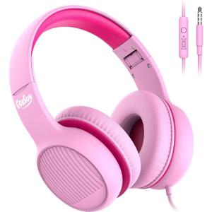 gorsun Wired Kids Headphones, 85dB/94dB Volume-Limited Toddler Headset,3.5mm Kids Headphones with Cord,in-Line HD Mic, Audio Sharing,Foldable Headset for School with Travel, Pink